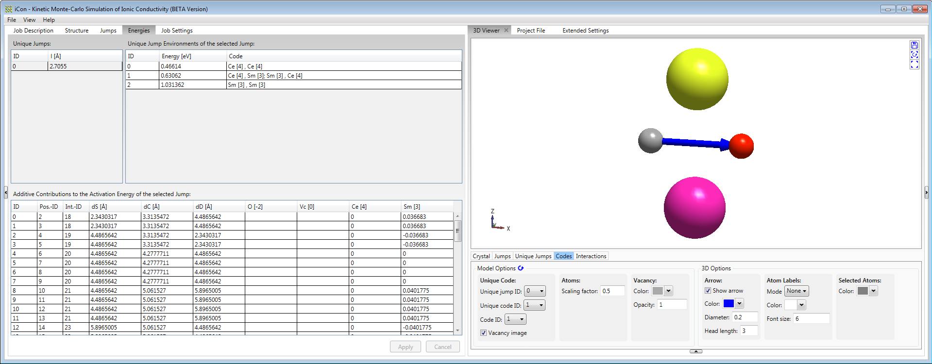 iCon GUI - energies and codes