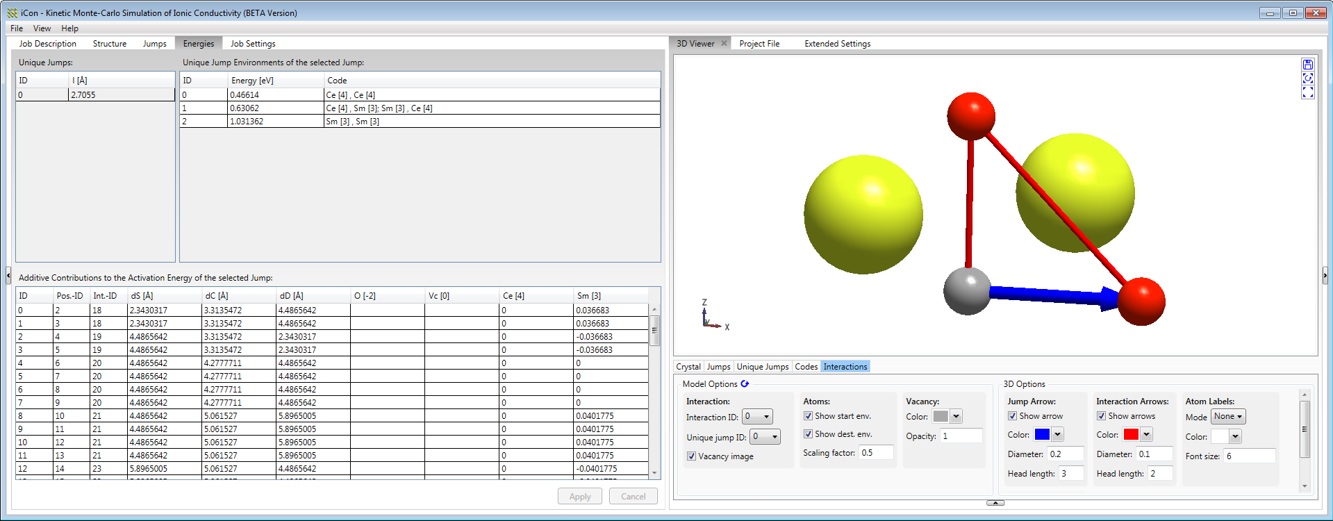 iCon GUI - energies and interactions